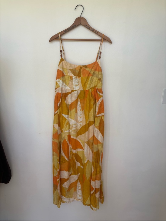 1. State Dresses & Skirts - 1. State Leaf-Print Maxi Dress in Mustard, Orange & Cream Boho